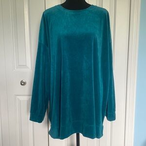 Woman Within 26/28 2X Blue Cozy Velour Like Crewneck